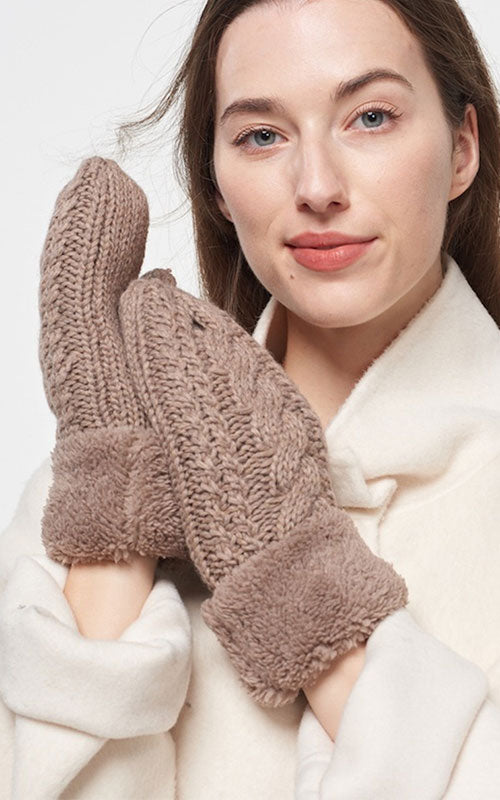 Chunky Cableknit Mitts, taupe