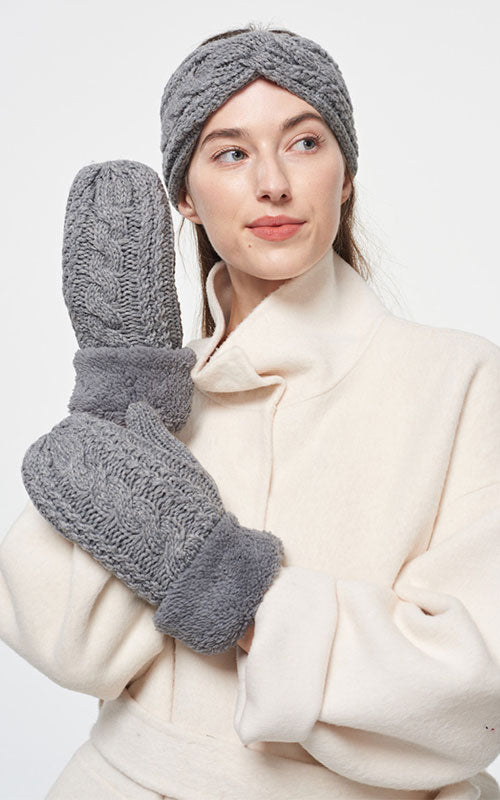 Chunky Cableknit Mitts, grey