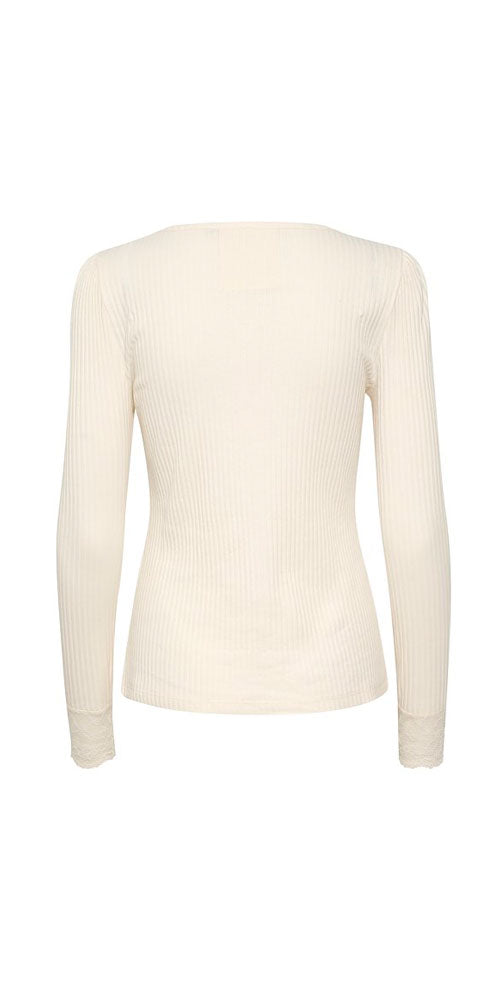 Cream Lace Cuff Ribbed Tee