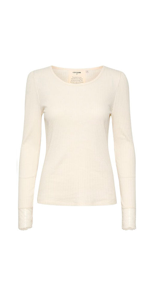 Cream Lace Cuff Ribbed Tee