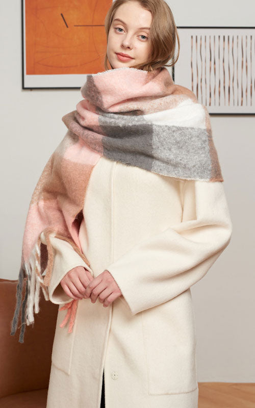 Fluffy Plaid Scarf, pink