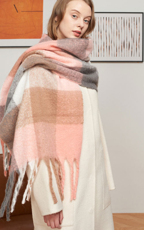 Fluffy Plaid Scarf, pink
