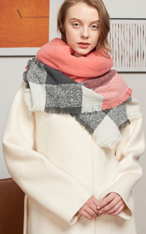 Giant Check Scarf, coral