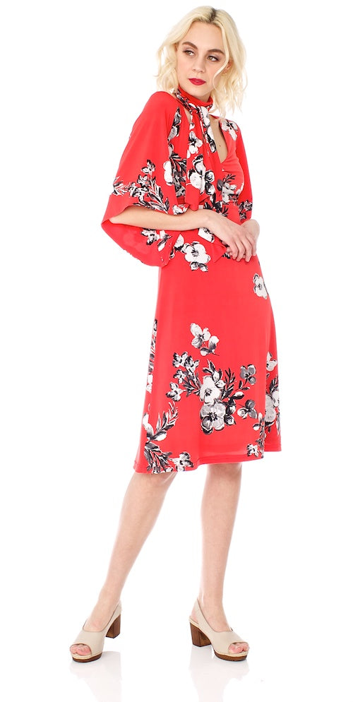 Eiko Kimono Dress, coral