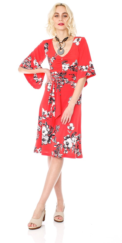 Eiko Kimono Dress, coral
