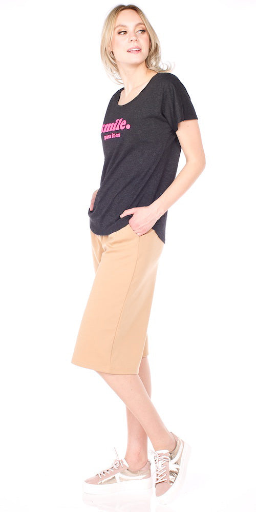 Bergstrom "Smile" Dolman Tee, charcoal/neon pink