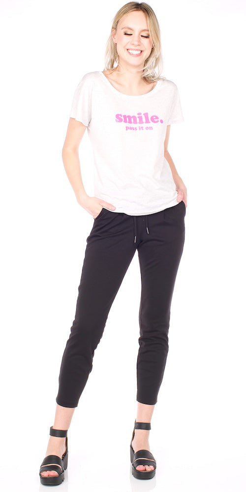 Bergstrom "Smile" Dolman Tee, heather white/neon pink