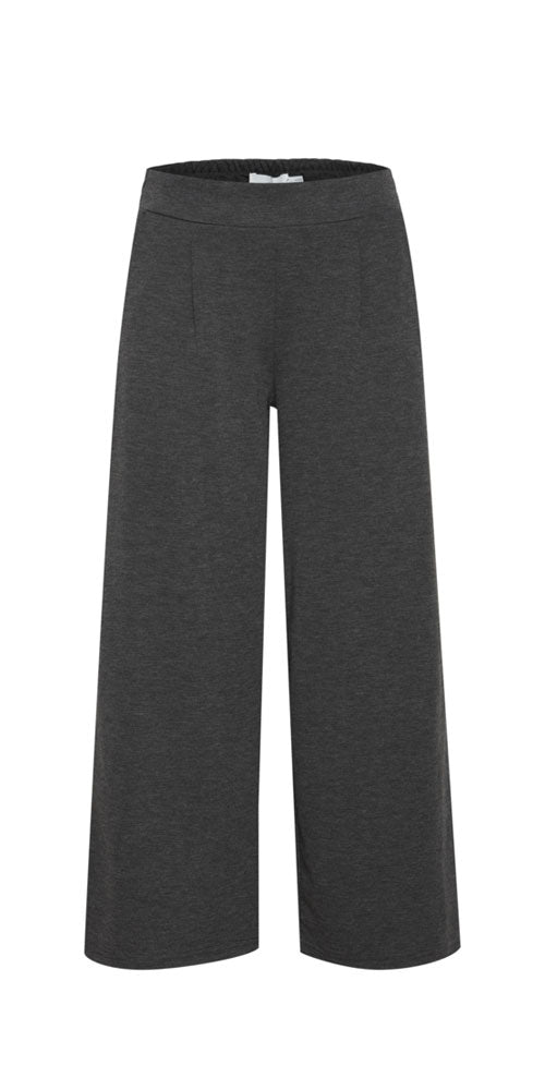 Ichi Cropped Wide Ponte Pant, charcoal heather