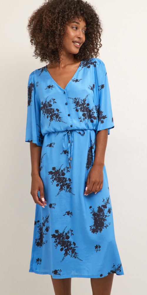 Kaffe Floral Print Dress, blue