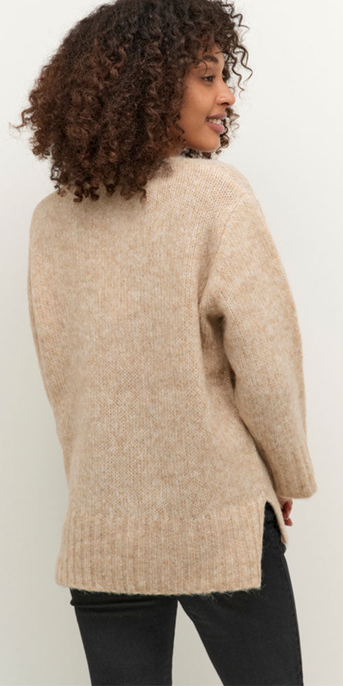 Kaffe V-neck Straight Sweater, light camel