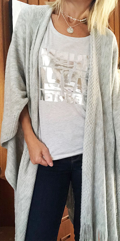 Bergstrom "Make Love" Dolman Tee, heather white/silver