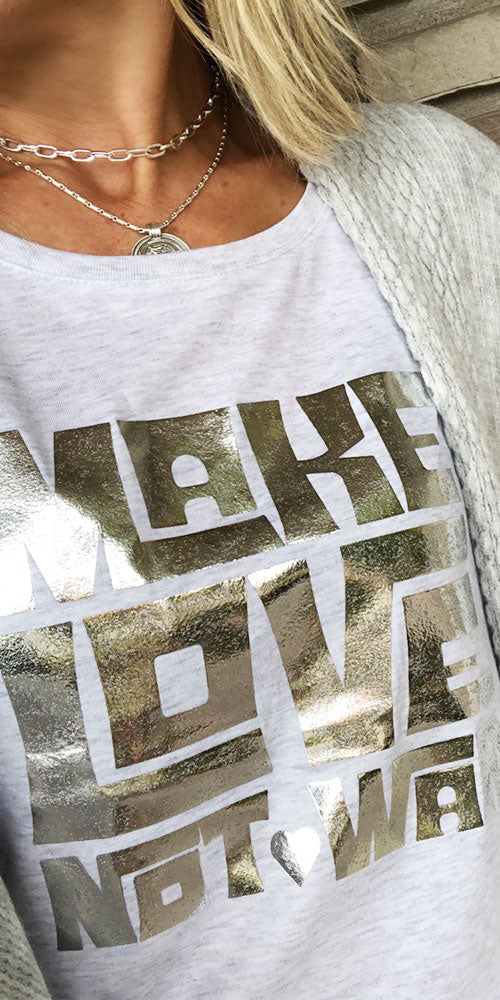 Bergstrom "Make Love" Dolman Tee, heather white/silver