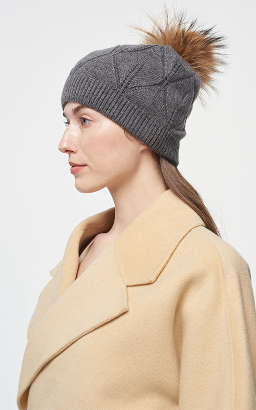 Pom Pom Hat, grey/natural