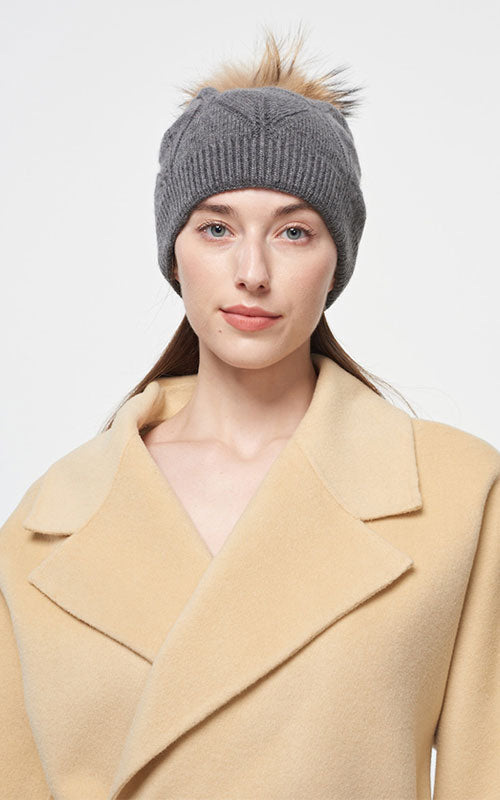 Pom Pom Hat, grey/natural