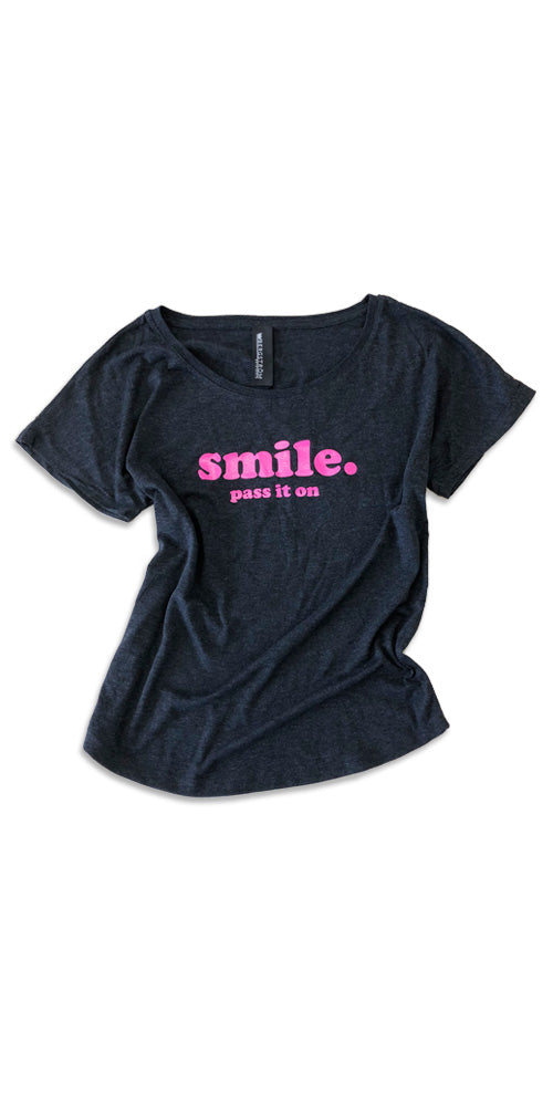 Bergstrom "Smile" Dolman Tee, charcoal/neon pink